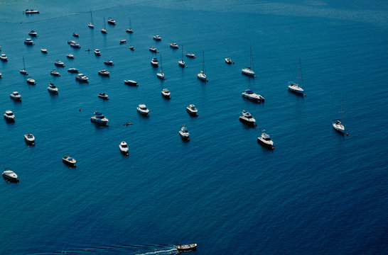 Boats resting moored in San Sebastian Bay