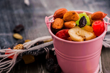 A mixture of dried fruits, candied fruits
