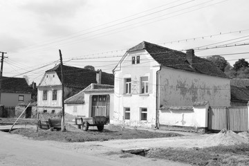 Typical rural landscape and peasant houses in Bradeni, Henndorf, Hegendorf,  Transylvania, Romania....