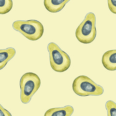 Obraz premium Avocado Seamless pattern. Hand drawn Watercolor background. Natural print for design, fabric