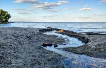 background, surf, splash, shore, sand, stream, isle, merging, wight, sea, brook, streams, blue, sky, landscape, coast, beautiful, nature, summer, water, travel, clean, ocean, beach, europe, rock, clou