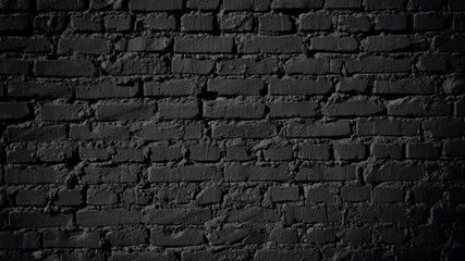 Black wall as background, texture of a black brick wall