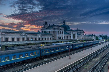 Train Station. An unusual sky above the building. Railway station in Ivano-Frankivsk. Unusual sky.