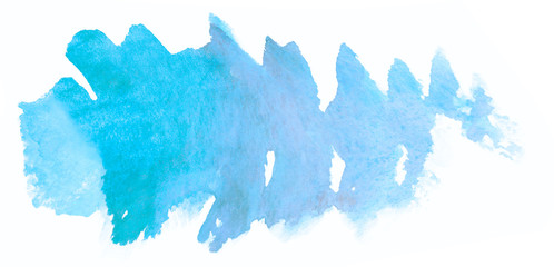 Blue watercolor hand drawn paper texture isolated strokes stain on white background for design,...