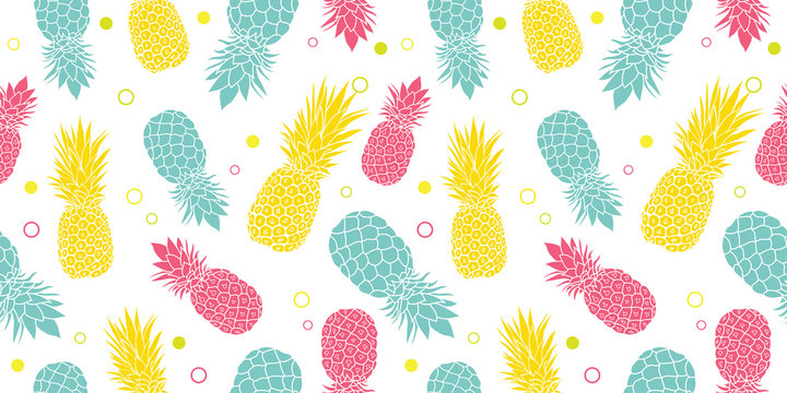Vector colorful pineapples summer tropical seamless pattern background. Great as a textile print, party invitation or packaging.