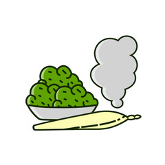 Different stages of the use of marijuana. Growing cannabis, joint, inflorescence.