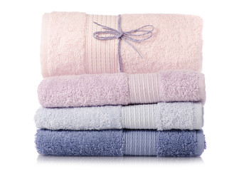 Fototapeta na wymiar A stack of towels pink blue