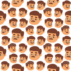 Mustache man head vector character hair hipster curly beard barber and gentleman symbol fashion adult human facial seamless pattern background illustration.