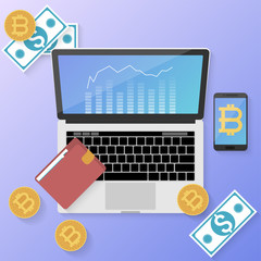 Bitcoin trading concept, Modern financial, Business finance, Flat Style Vector iIllustration