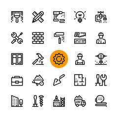 Construction, tools line icons set. Modern graphic design concepts, simple outline elements collection. 32x32 px. Pixel perfect. Vector line icons