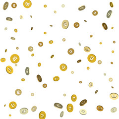 Golden Bitcoin - Business concept. Gold 3d coins confetti. Vector.
