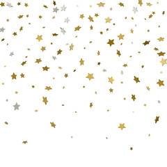 Festive flying gold stars shower. 3d. Vector illustration