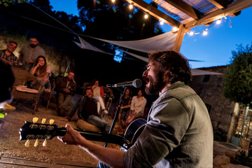 People having party on backyard