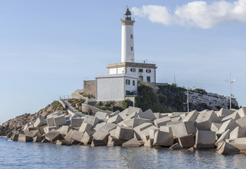 Port view, lighthouse, Ibiza, Balearic Islands.Spain.