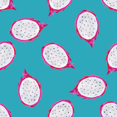 Watercolor pitaya. Hand painted seamless pattern with exotic fruits. Seamless background