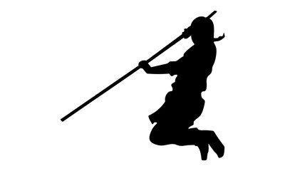 vector of the male ninja silhouette with a stick