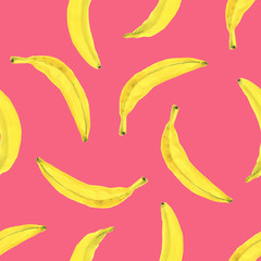 Bananas. Seamless Tropical pattern, watercolor hand drawn illustration