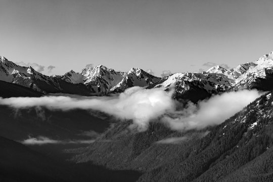 Clouds in the Olympic Mountains in Black and White