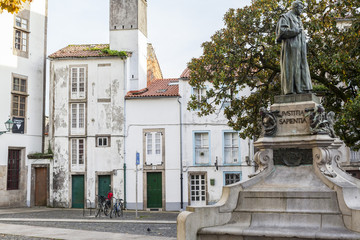 Fototapeta na wymiar Street view in historic center,square, plaza mazarelos.Santiago de Compostela,Spain.