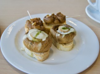 Mushroom Pintxos in San Sebastian, Spain