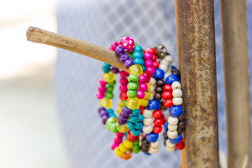 Colorful Bracelet made from wood plastic for tourist at Chaingmai Thailand
