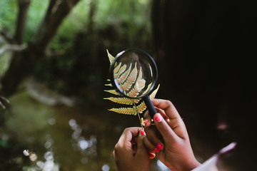 African American girl studying nature