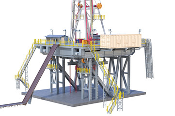 Land rig drilling oil platform, close view. 3D rendering