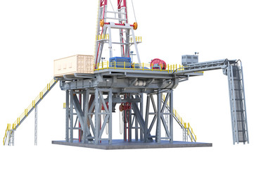 Land rig drilling well power equipment, close view. 3D rendering