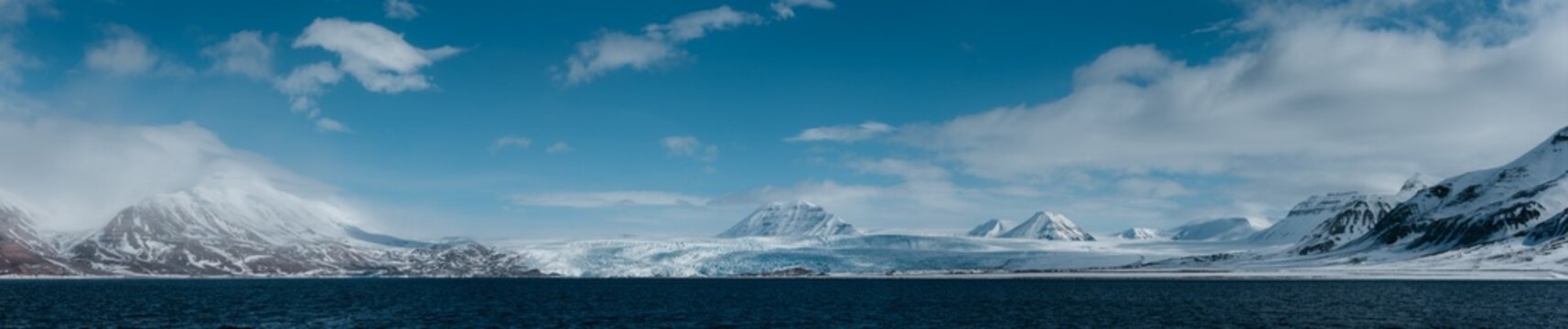 a glacier at a fjord in winter