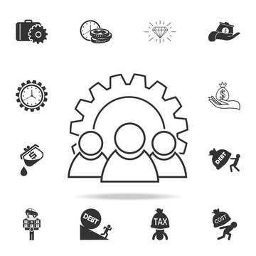 People with gear icon. Detailed set of finance, banking and profit element icons. Premium quality graphic design. One of the collection icons for websites, web design
