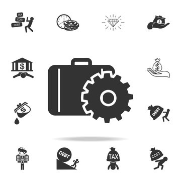 portfolio icon with gear. Detailed set of finance, banking and profit element icons. Premium quality graphic design. One of the collection icons for websites, web design