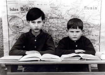 Old scanned photo of two brothers at school
