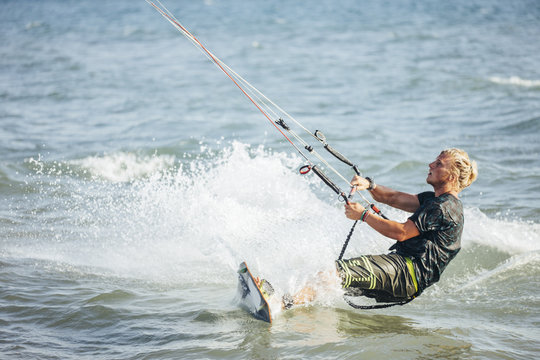 Mand Kite-surfing on the Sea