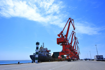 Port crane bridge and bulk carrier