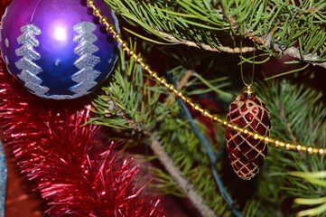 Decoration of the new year at the Christmas tree. Fragment.