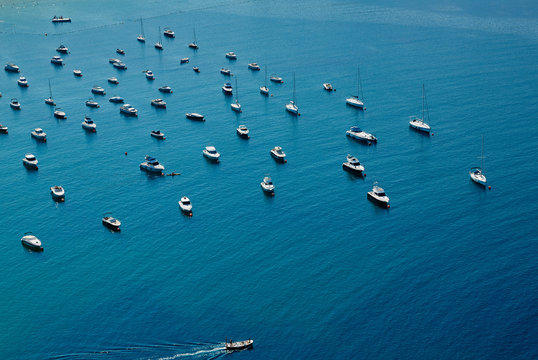 Boats resting moored in San Sebastian Bay