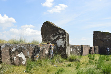 Salbykskiy mound. Ancient stones in the Khakass steppe. Khakass Stonehenge. Russia. Khakassia