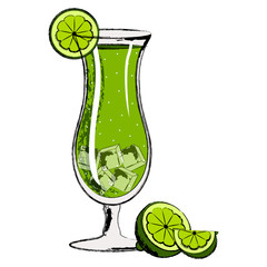 Green cocktail with a lemon slice