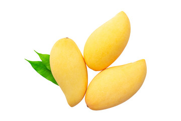mangoes with leaf isolated on white