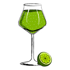 Green cocktail with a lemon slice