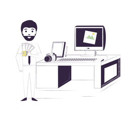 Sketch of Designer man standing at the office over white background, colorful design vector illustration