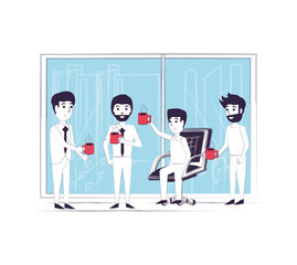 Sketch of businessmen with coffee mugs over white background, colorful design vector illustration