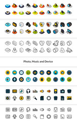 Set of icons in different style - isometric flat and otline, colored and black versions