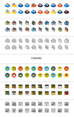 Set of icons in different style - isometric flat and otline, colored and black versions