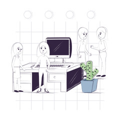 Sketch of office with businesswomen talking over white background, colorful design vector illustration