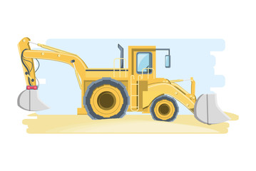 Construction front and backhoe loader truck over white background, colorful design vector illustration