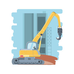 Under construction zone with Construction crane truck icon over white background, colorful design vector illustration