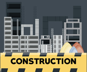 Construction zone with buildings and pile of sands over black background, colorful design vector illustration
