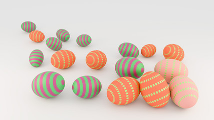 colorful easter eggs on a white.Spring holidays concept 3d rendered
