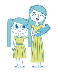 smiling mother is holding her little baby and daughter vector illustration green image